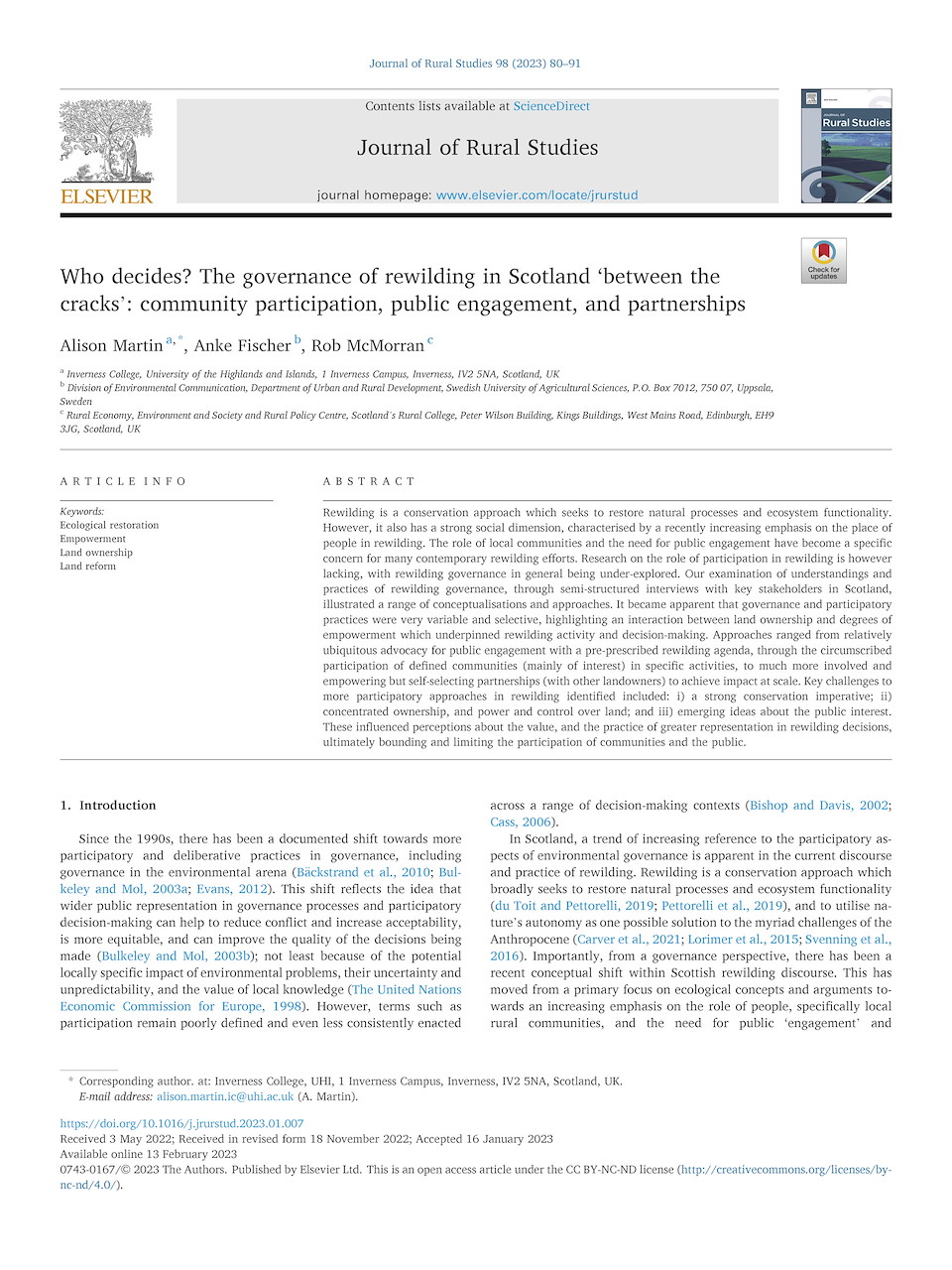 Who decides? The governance of rewilding in Scotland ‘between the cracks’ (PDF)