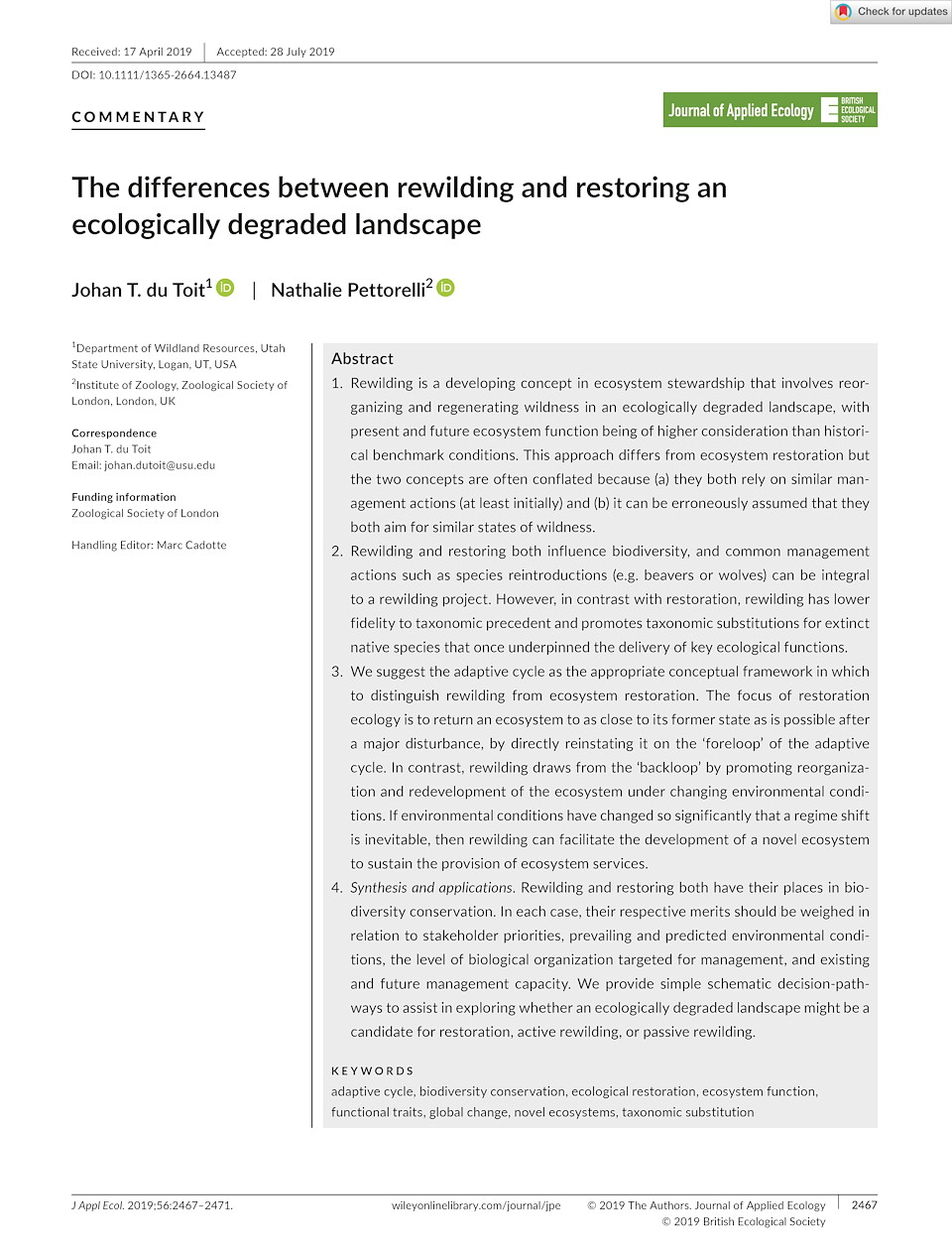 The differences between rewilding & restoring an ecologically degraded landscape