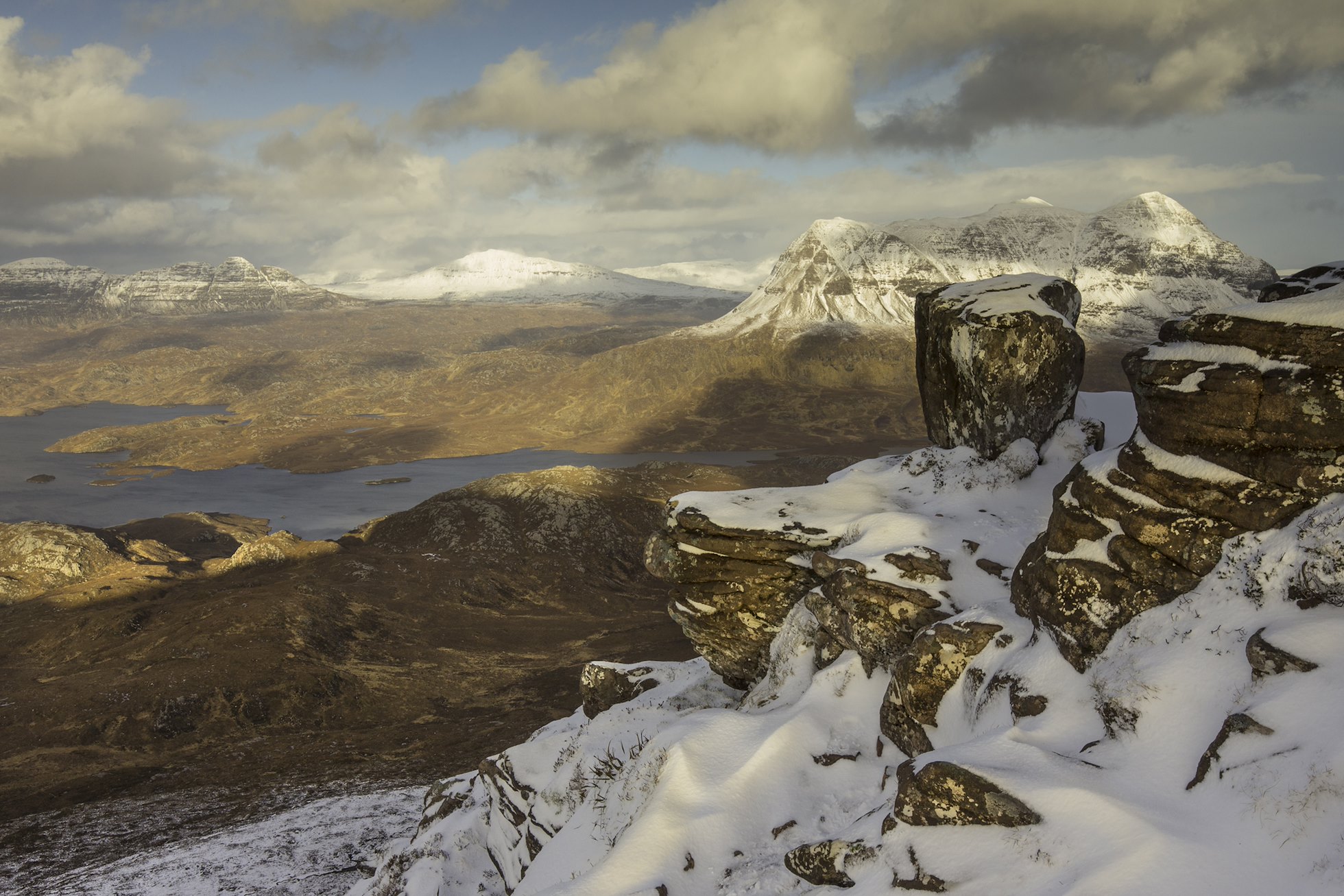View across Inverpolly Forest from top of Stac Pollaidh, Coigach, Scotland.