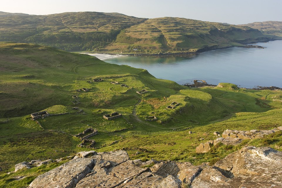 Inivea abandoned township overlooking Calgary Bay, Isle of Mull, Scotland, May 2008